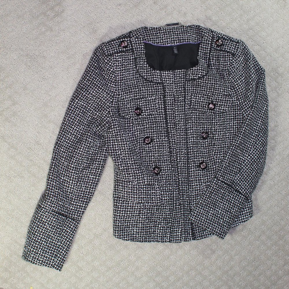 WHBM Size 6 Black & White Tweed Jacket EUC - Like New